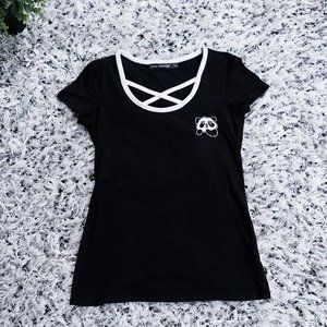 NWOT Criss Cross Style Embroidered Panda T-shirt